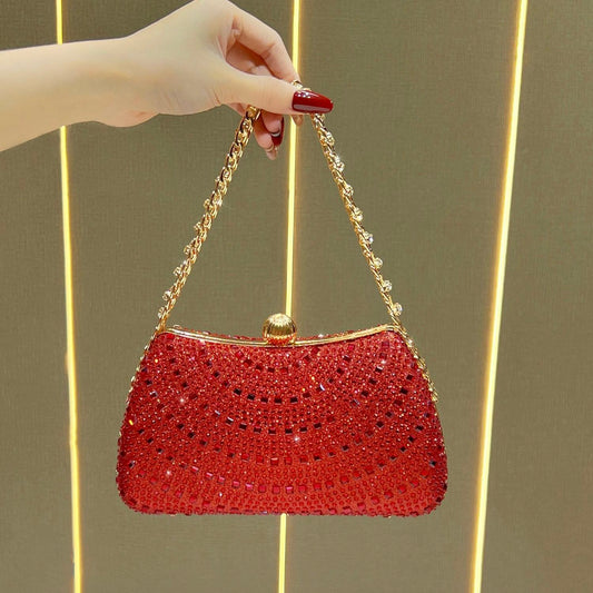 Scalloped Rhinestone Chain Evening Clutch