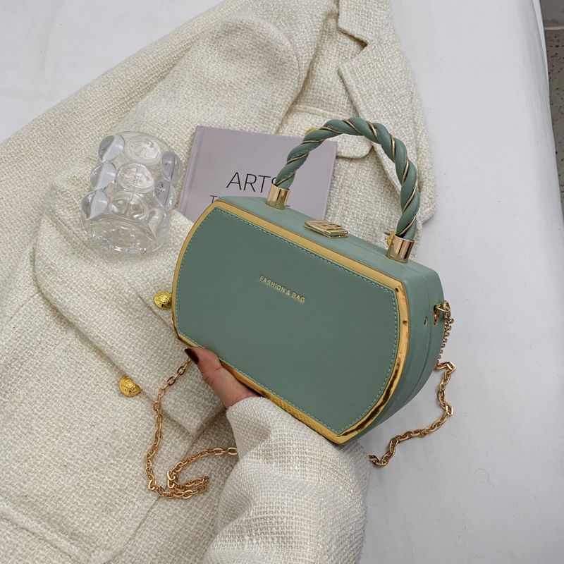 French-Style Structured Box Chain Crossbody Bag