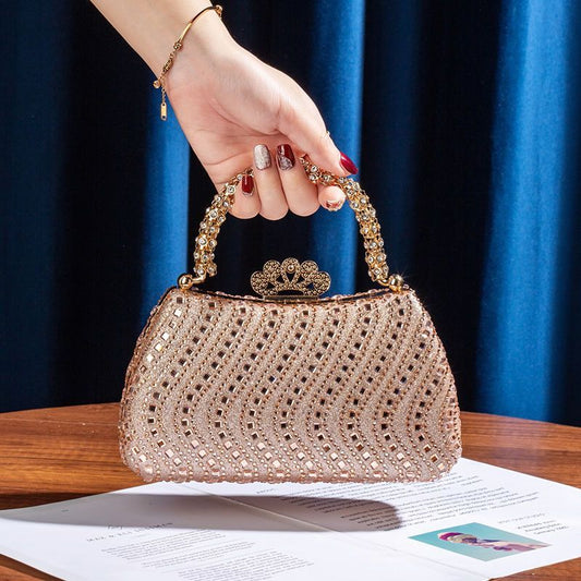 Wavy Rhinestone Crown-Clasp Mini Handbag