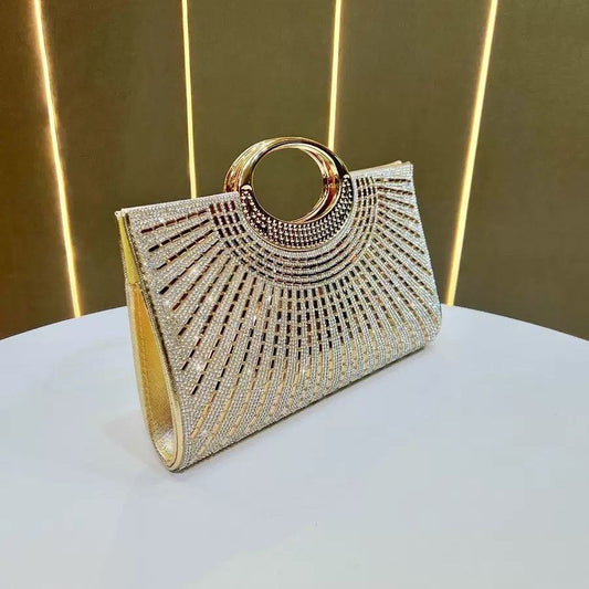 Sunburst Rhinestone Ring-Handle Handbag