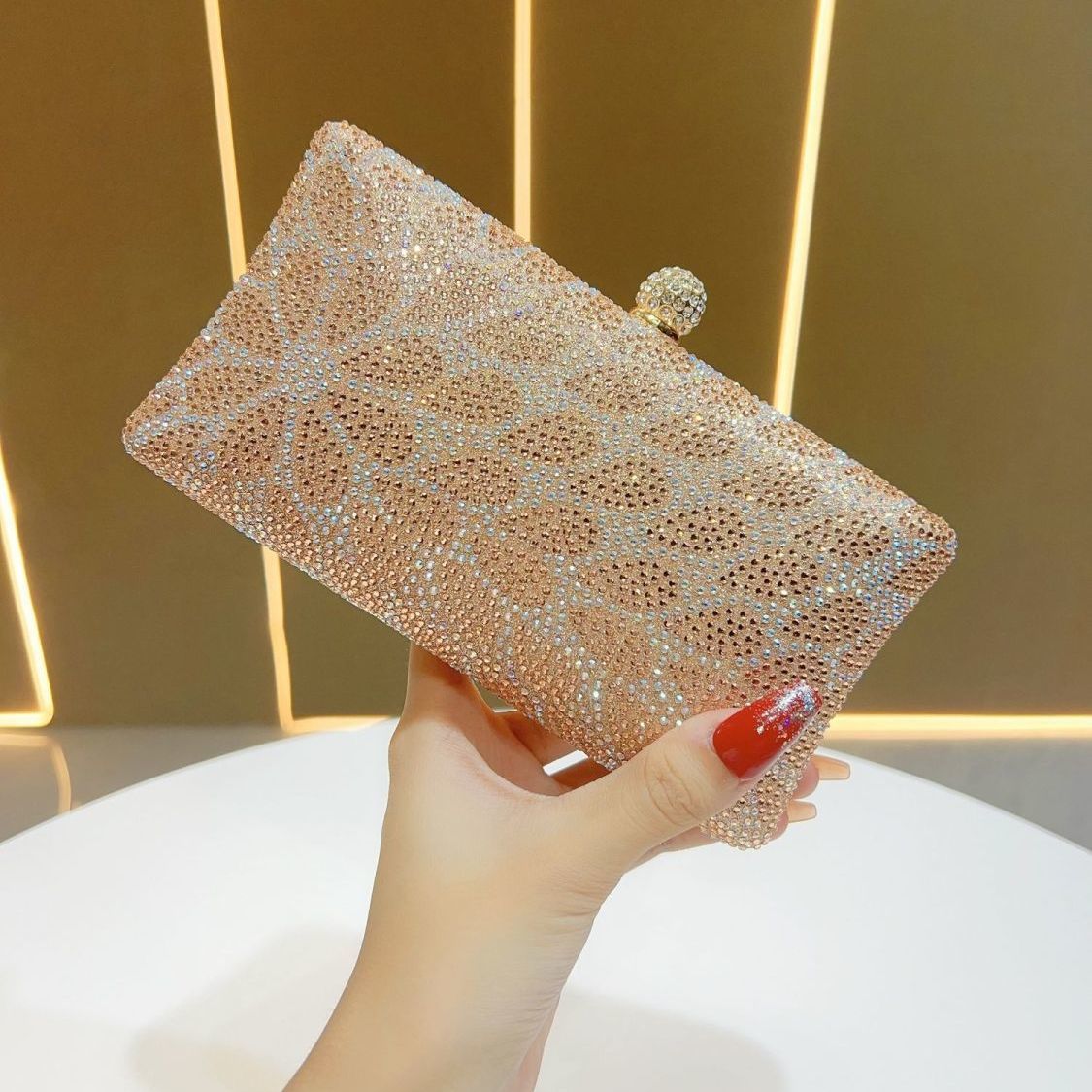 Floral Rhinestone Box Clutch