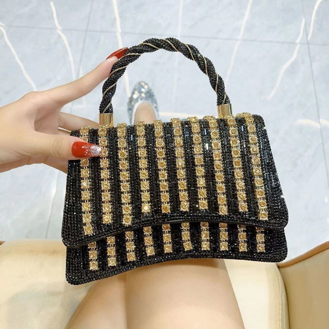 Multicolor Crystal Top-Handle Evening Bag