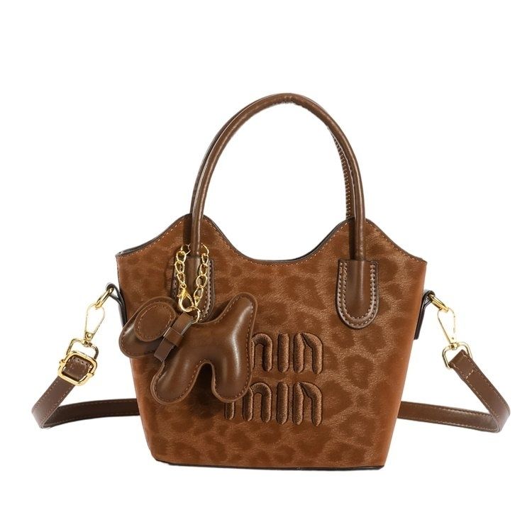 Leopard-Print Top-Handle Commuter Bucket Bag