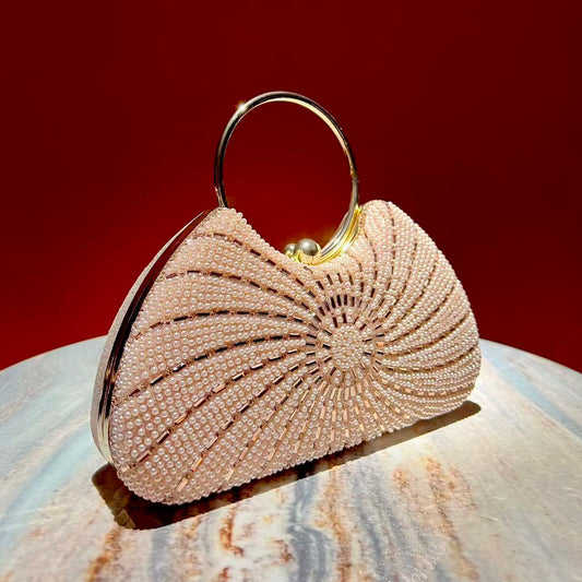Spiral Beaded Ring-Handle Evening Bag