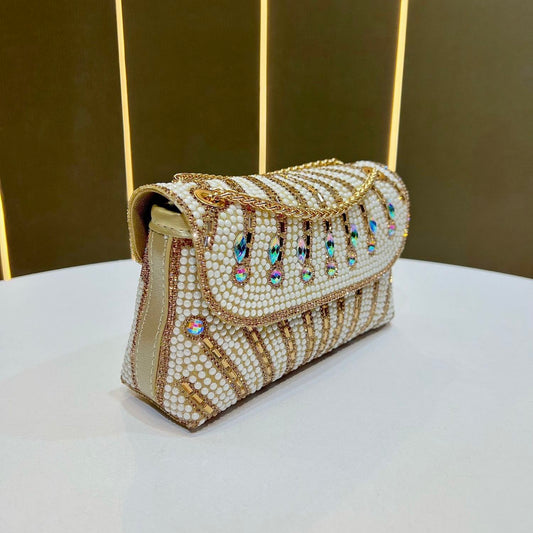 Pearl & Crystal Teardrop-Pattern Clutch