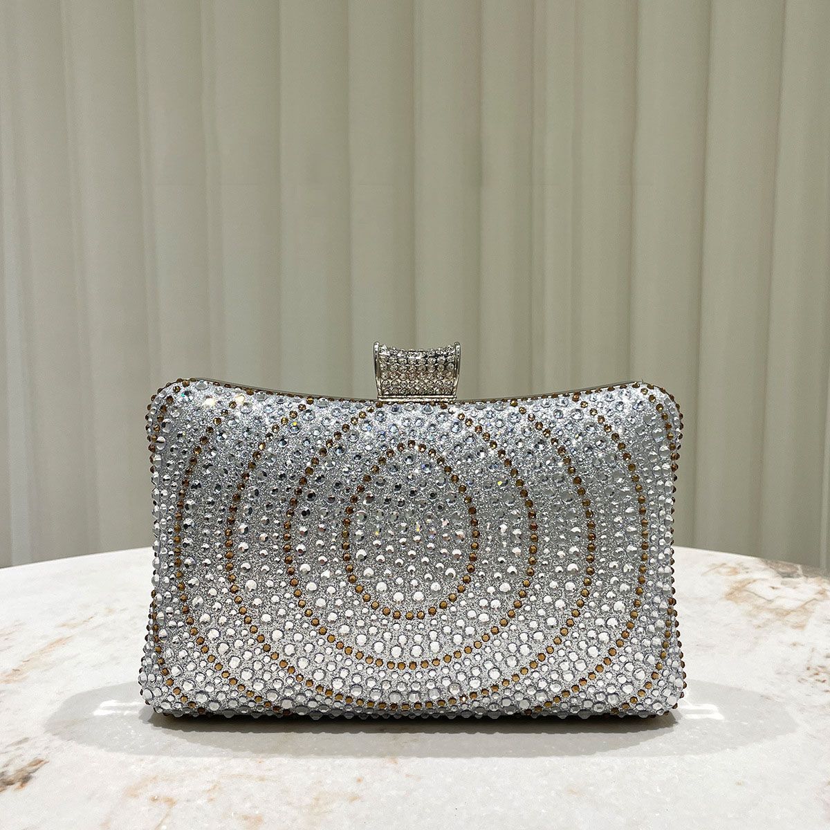 Circular-Pattern Rhinestone Box Clutch