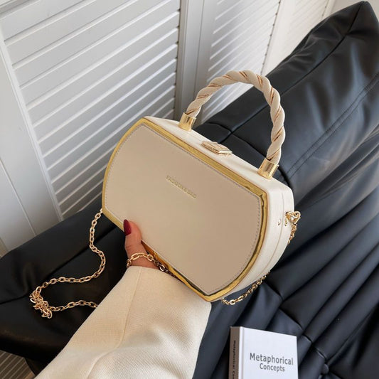 French-Style Structured Box Chain Crossbody Bag