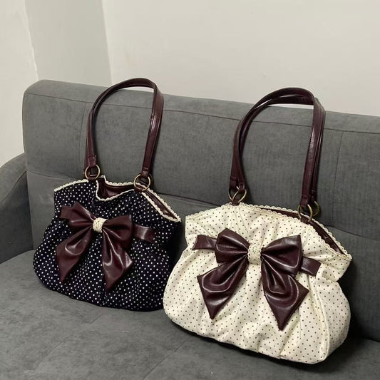 Retro Large-Capacity Bow & Lace Shoulder Tote