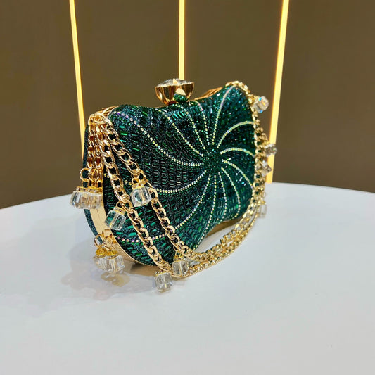 Spiral Rhinestone Chain Evening Bag