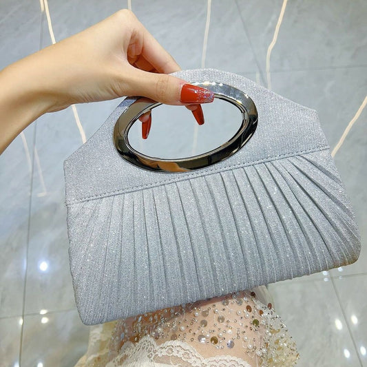Pleated Oval-Handle Evening Bag