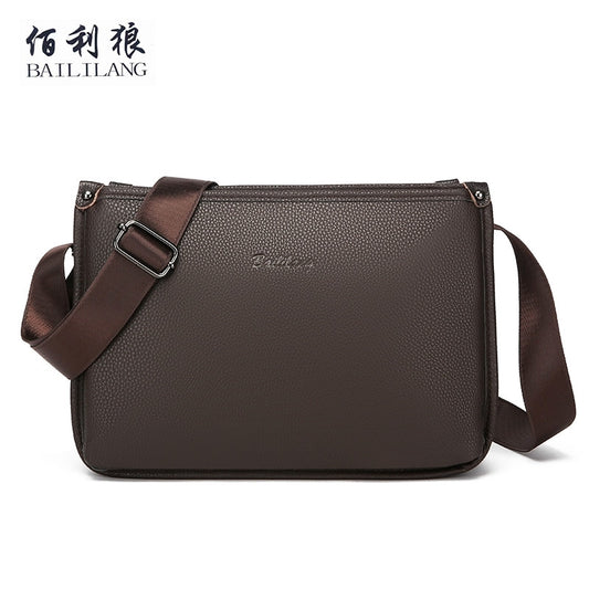 Men's Large-Capacity Pebble-Texture Shoulder Bag