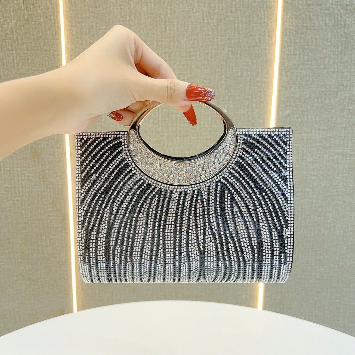 Sparkling Ring-Handle Evening Handbag