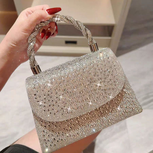 Rhinestone Flap Top-Handle Evening Bag