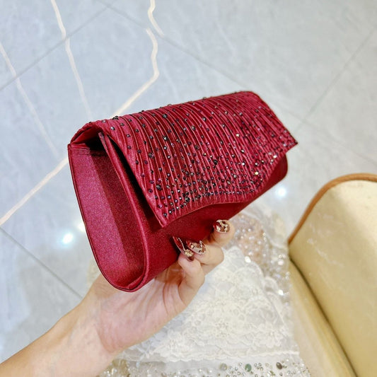 Pleated Glitter Envelope Clutch