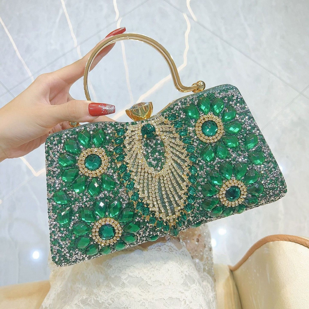 Floral Beaded Frame Evening Bag