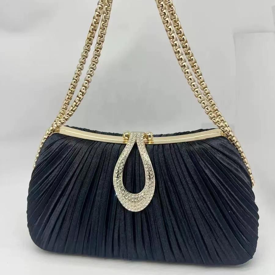 Pleated Teardrop-Accent Evening Handbag