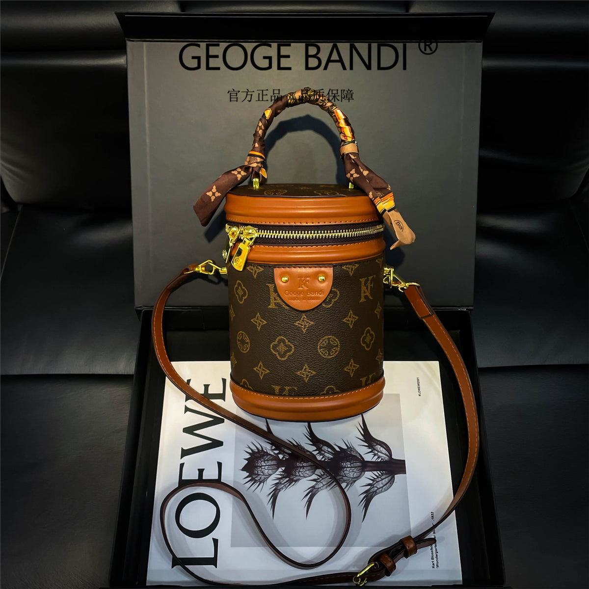 Retro Patterned Top-Handle Bucket Bag