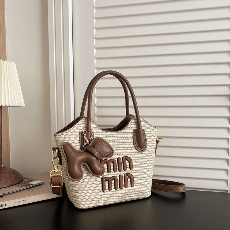 Woven Top-Handle Commuter Bucket Bag