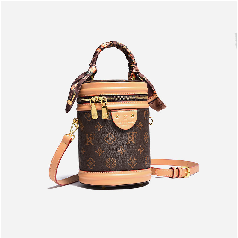 Retro Patterned Top-Handle Bucket Bag