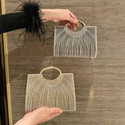 Wavy Rhinestone Ring-Handle Handbag