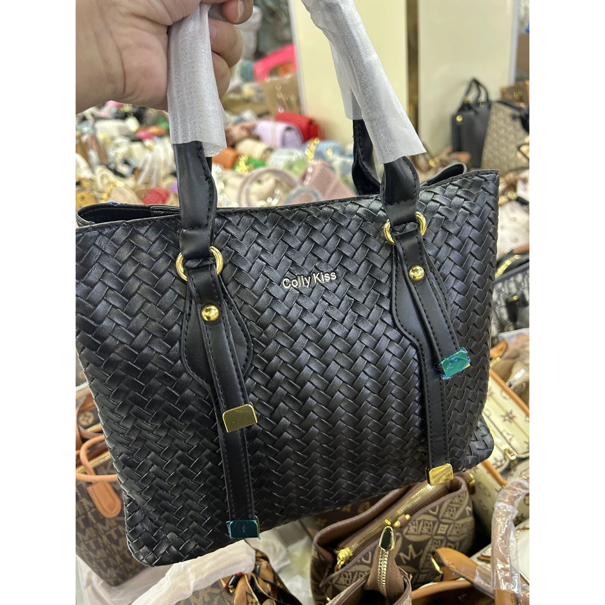 011 Large Woven-Texture Shoulder Bag