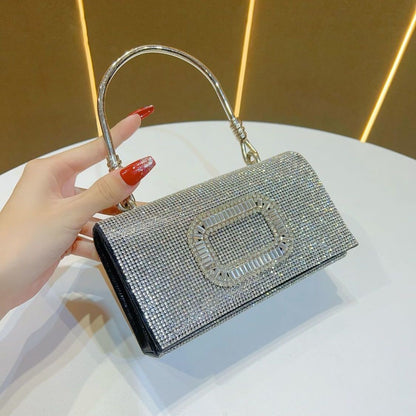 Rhinestone Buckle-Detail Box Clutch
