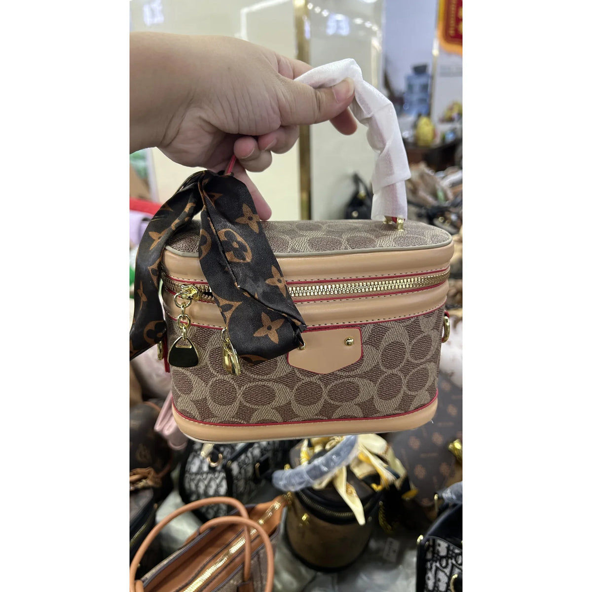 020 Small Oval Top-Handle Vanity Bag With Scarf