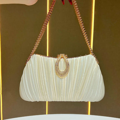 Pleated Satin Teardrop-Accent Evening Bag