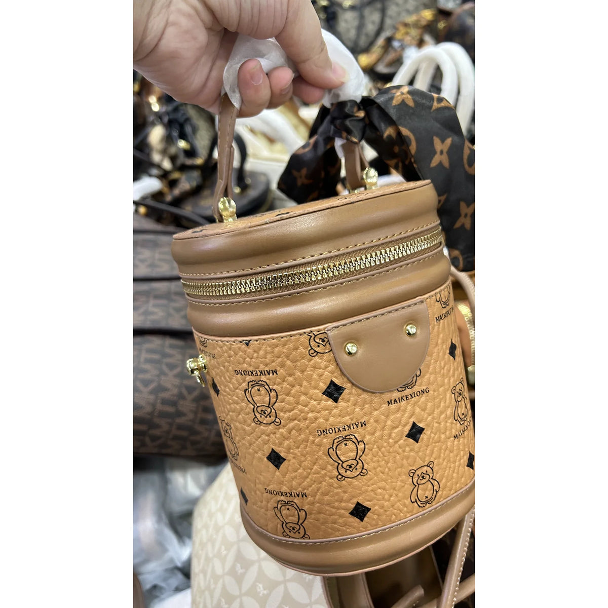 025 Small Printed Cylindrical Bag With Scarf