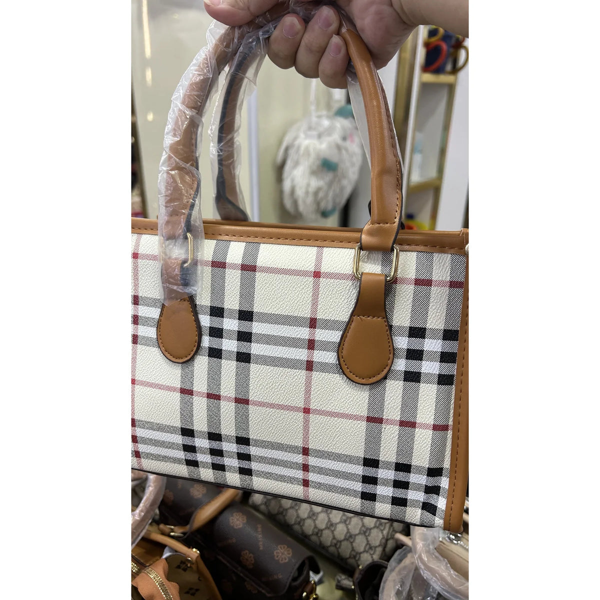 033 Large Plaid Top-Handle Shopper