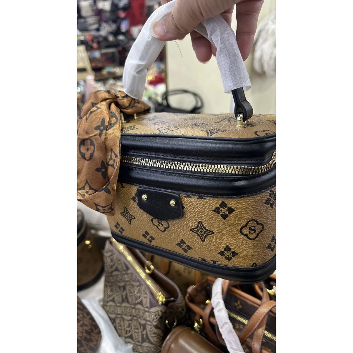 037 Small Printed Oval Vanity Bag With Scarf