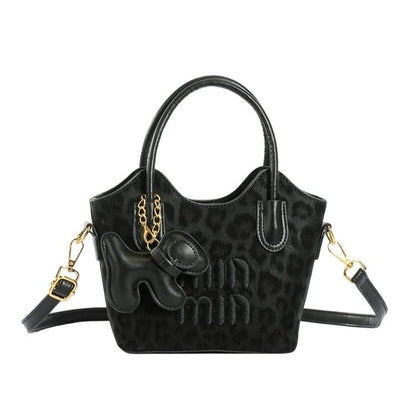 Leopard-Print Top-Handle Commuter Bucket Bag