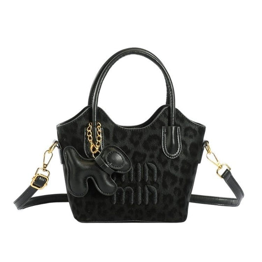 Leopard-Print Top-Handle Commuter Bucket Bag