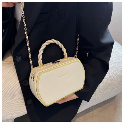 French-Style Structured Box Chain Crossbody Bag