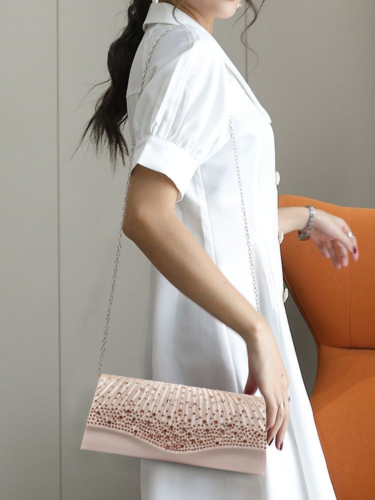 Pleated Glitter Evening Envelope Clutch