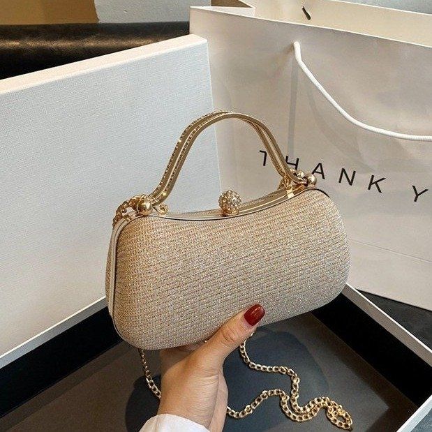 Shimmering Gold-Lock Evening Chain Bag