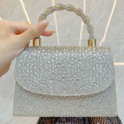 Rhinestone Flap Top-Handle Evening Bag