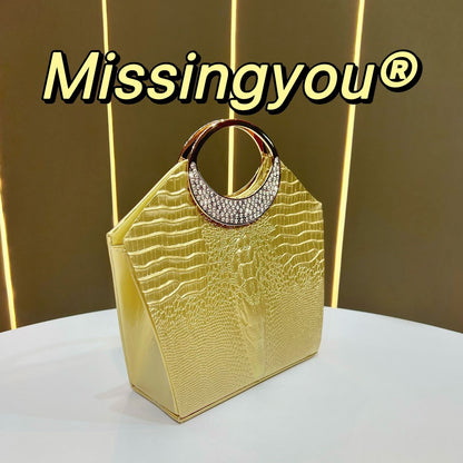 Croc-Embossed Ring-Handle Handbag