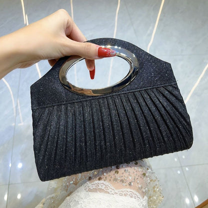 Pleated Oval-Handle Evening Bag