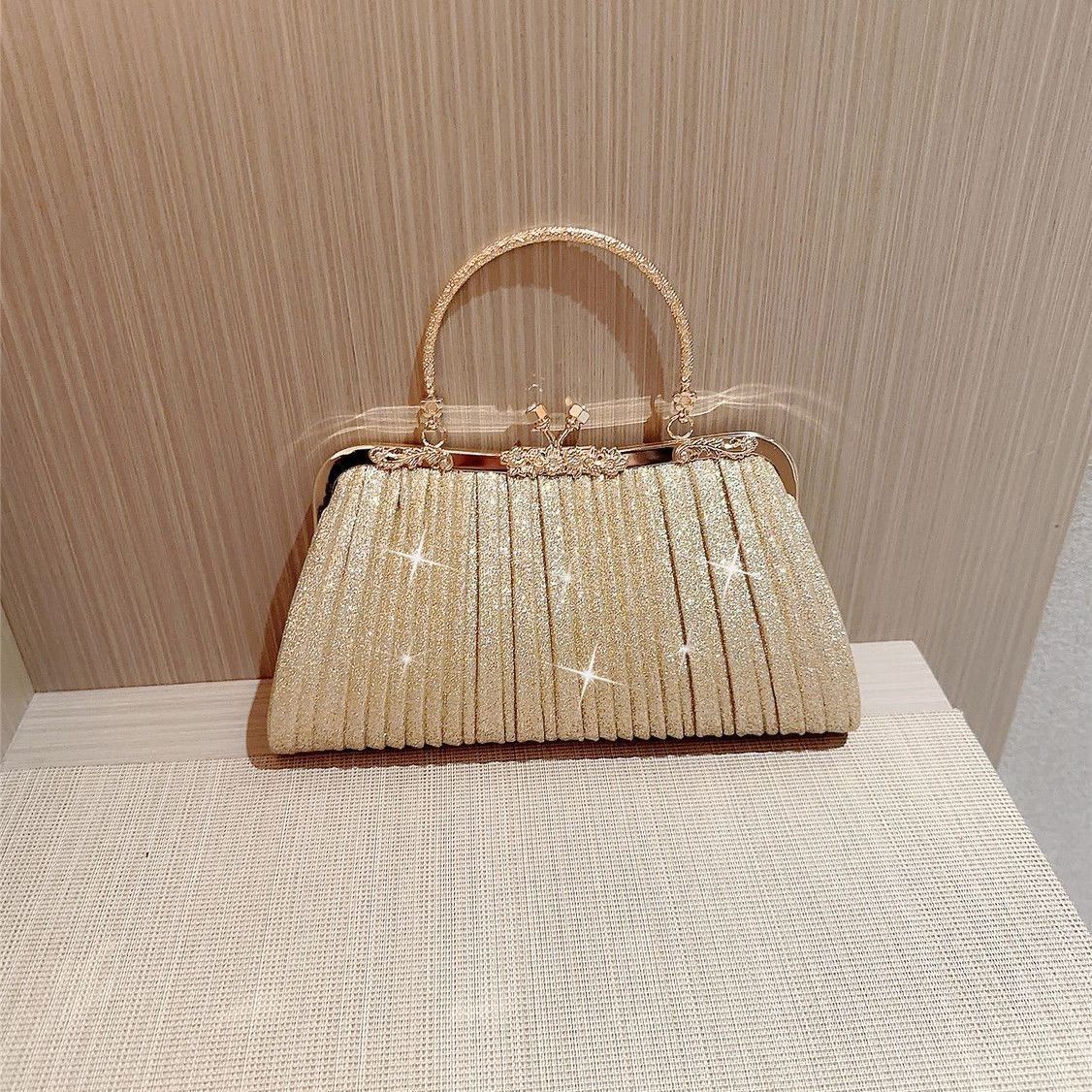 Mini Pleated Rhinestone Top-Handle Bag