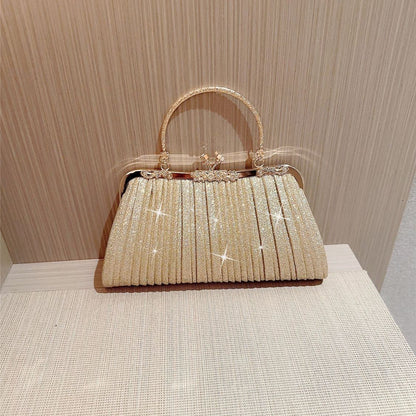 Mini Pleated Rhinestone Top-Handle Bag