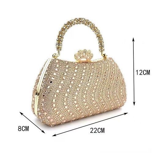 Wavy Rhinestone Crown-Clasp Evening Bag