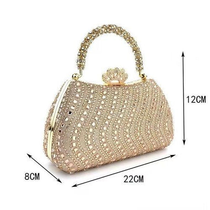 Wavy Rhinestone Crown-Clasp Evening Bag
