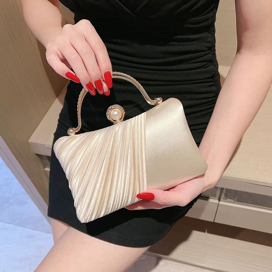 Pleated Pearl-Clasp Evening Handbag