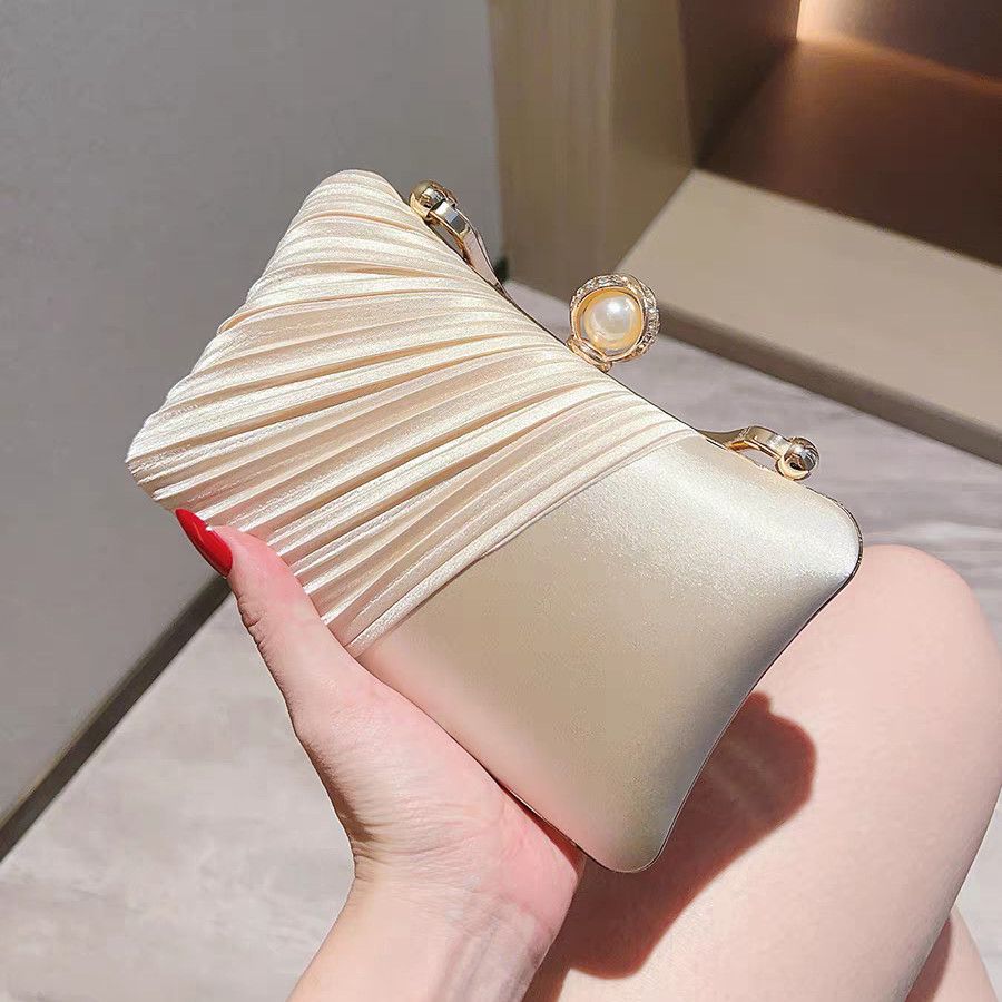 Pleated Pearl-Clasp Evening Handbag