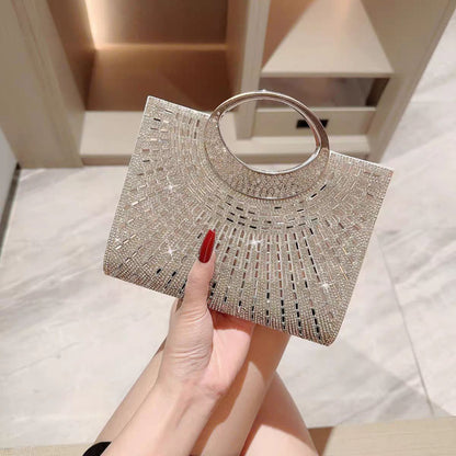 Sunburst Rhinestone Ring-Handle Evening Handbag