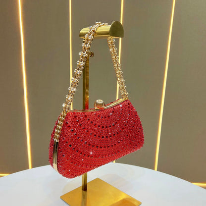 Scalloped Rhinestone Chain Evening Clutch