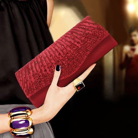 Pleated Glitter Evening Envelope Clutch