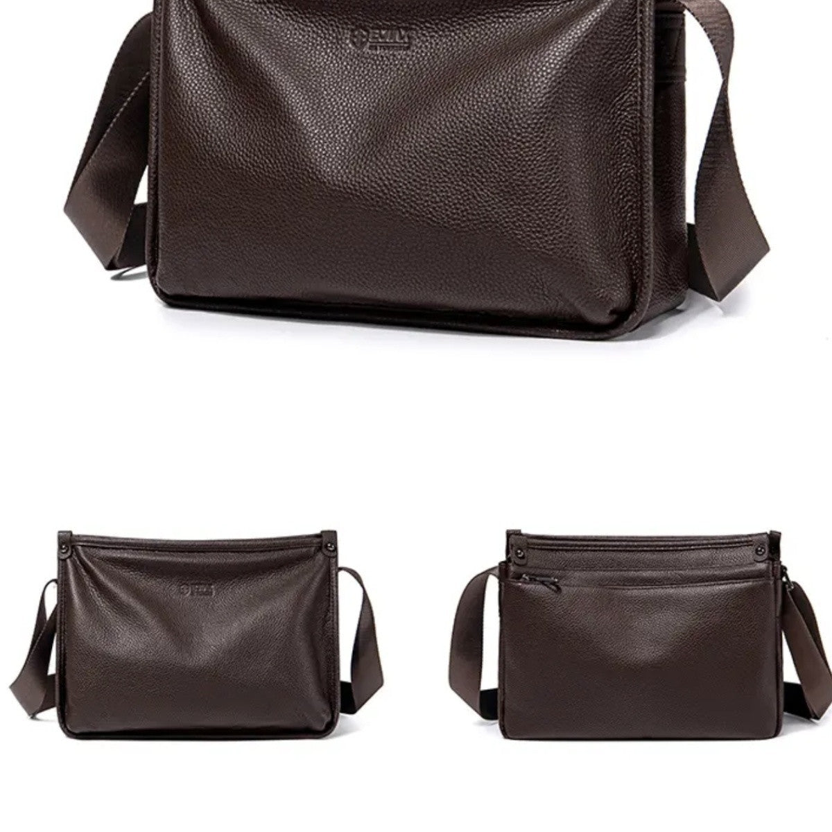 Men's Large-Capacity Pebble-Texture Messenger Bag