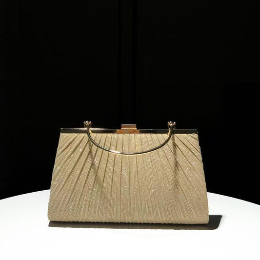 Pleated Half-Moon Handle Evening Bag